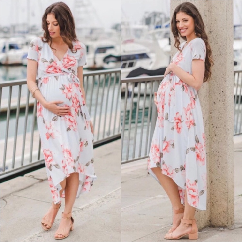 NEW Maternity Blue Floral Short Sleeve Wrap Dress